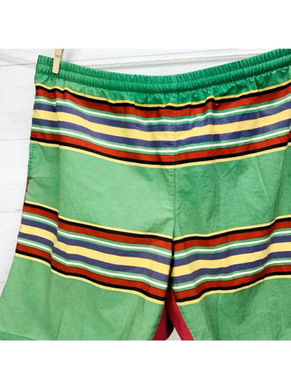 VTG Ralph Lauren Polo Sport Mens Swim Trunks Red Green Yellow Stripe Size XL